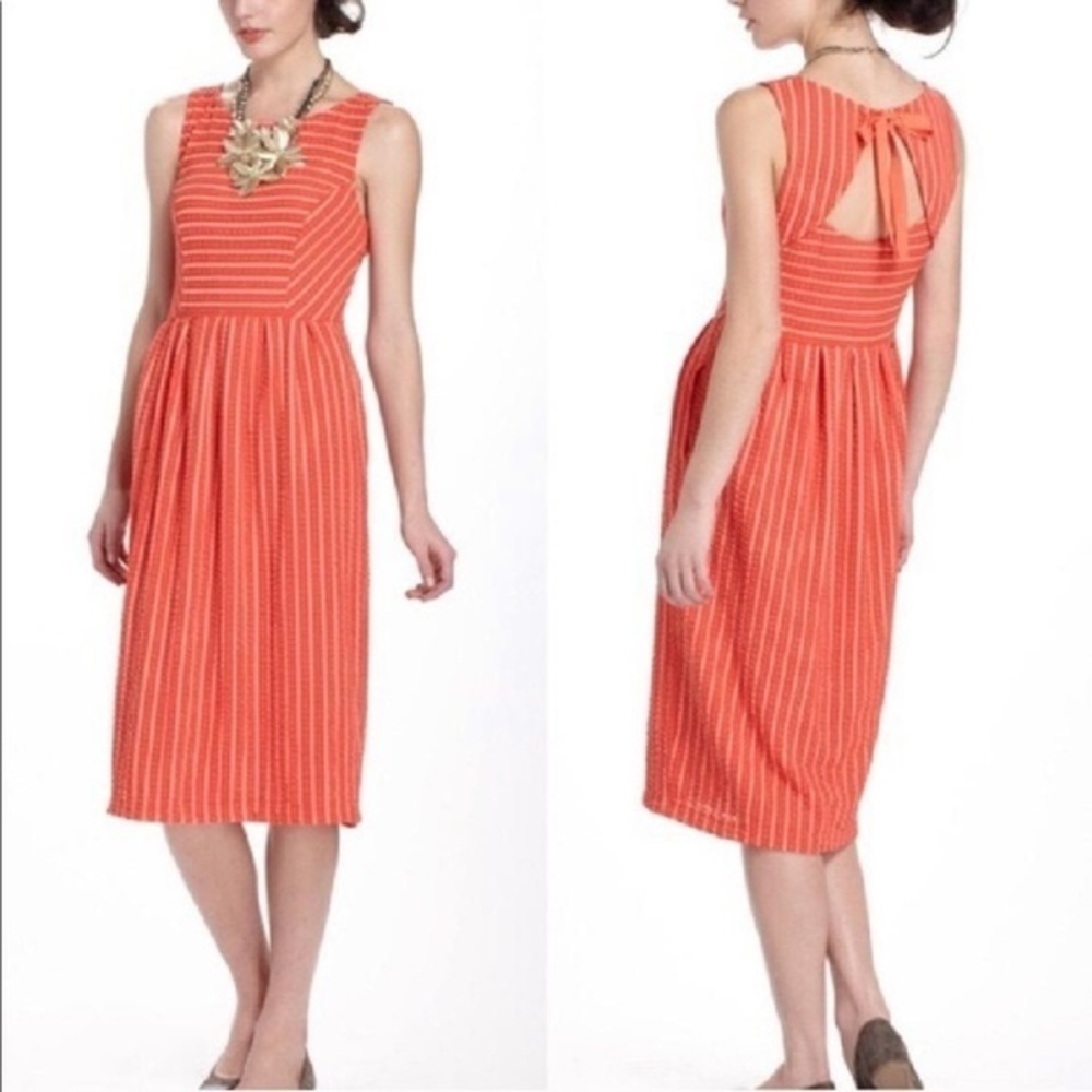Anthropologie Orange Striped Sleeveless Midi Dress